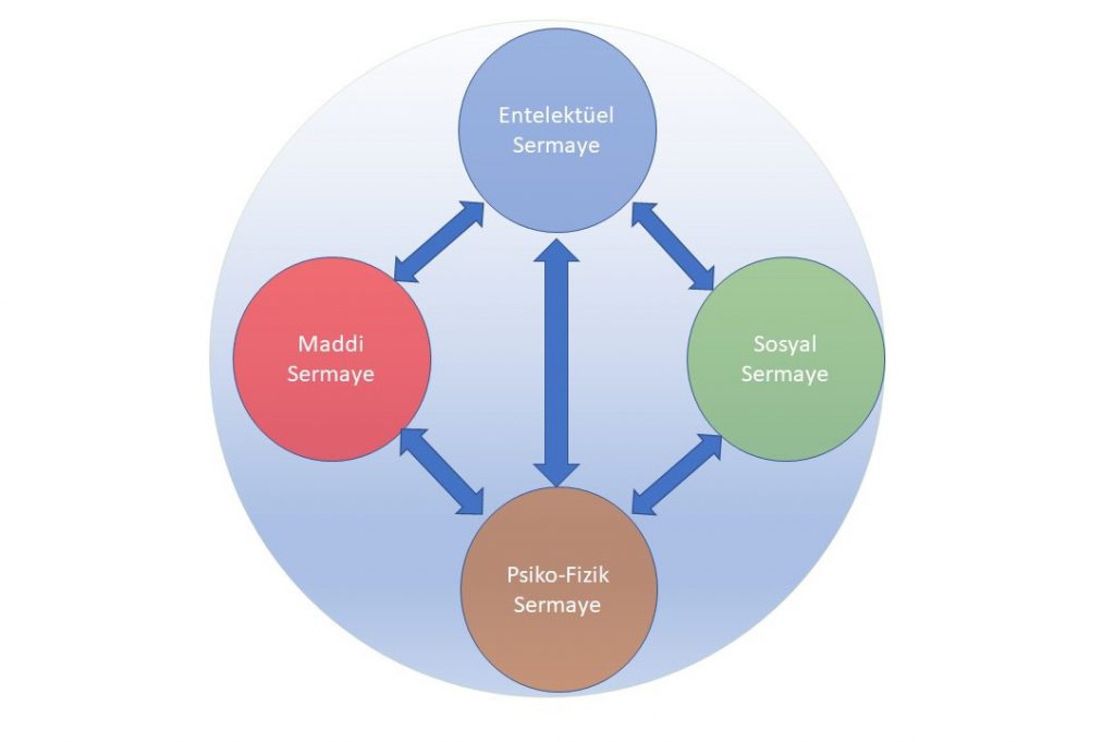 İnsan maddi, psiko-fizik, sosyal ve entelektüel olmak üzere dört farklı sermayeye sahiptir. Bunlar birbirleriyle ve insanın çevresiyle sürekli ilişki içindedir ve insanın  kişiliğini belirler.